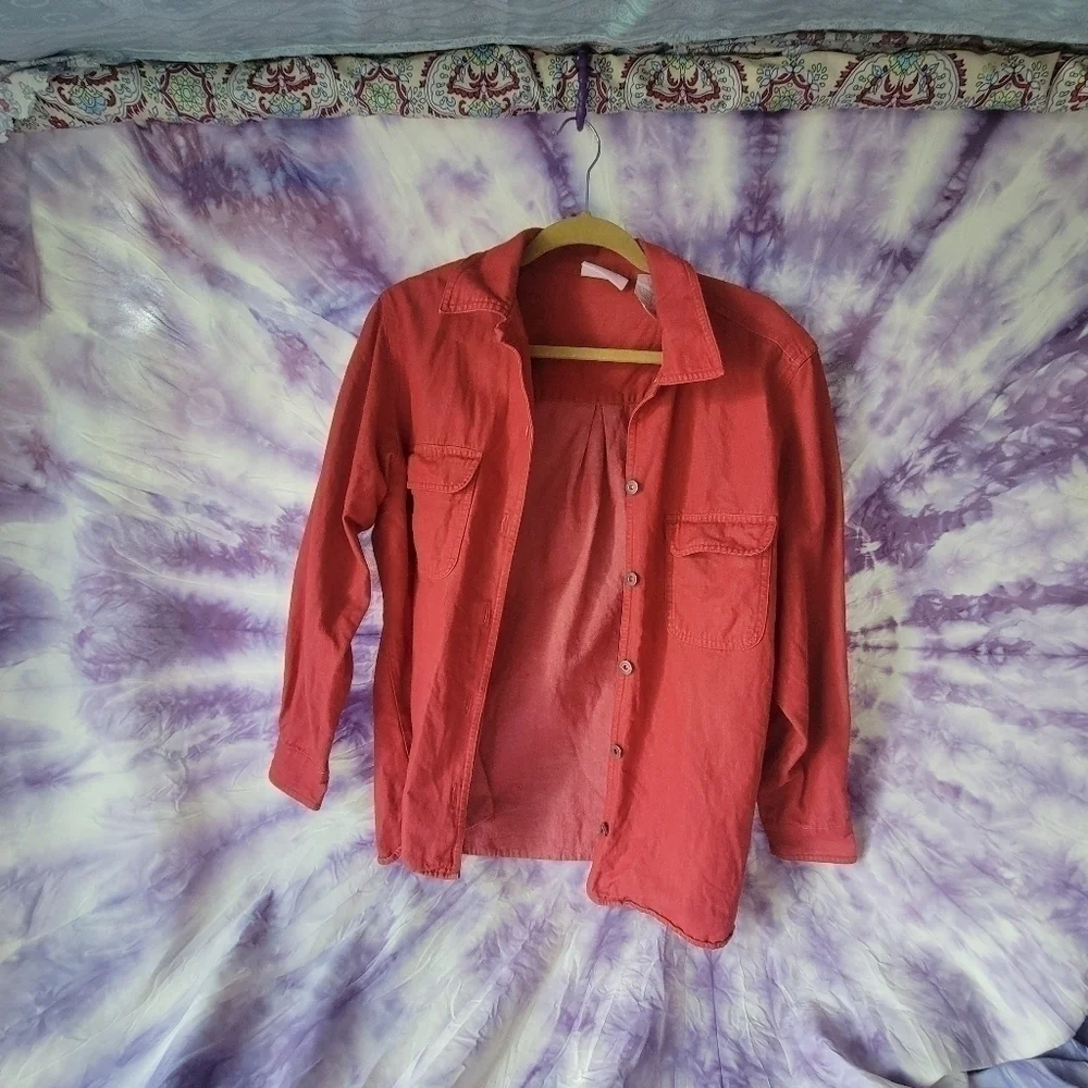 Liz Clairborn Women's Red Light Denim Button Up Shirt/Jacket Size Medium Petite